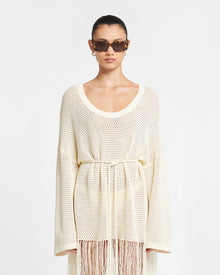 Carianne Fringed Crochet Mini Dress | Creme