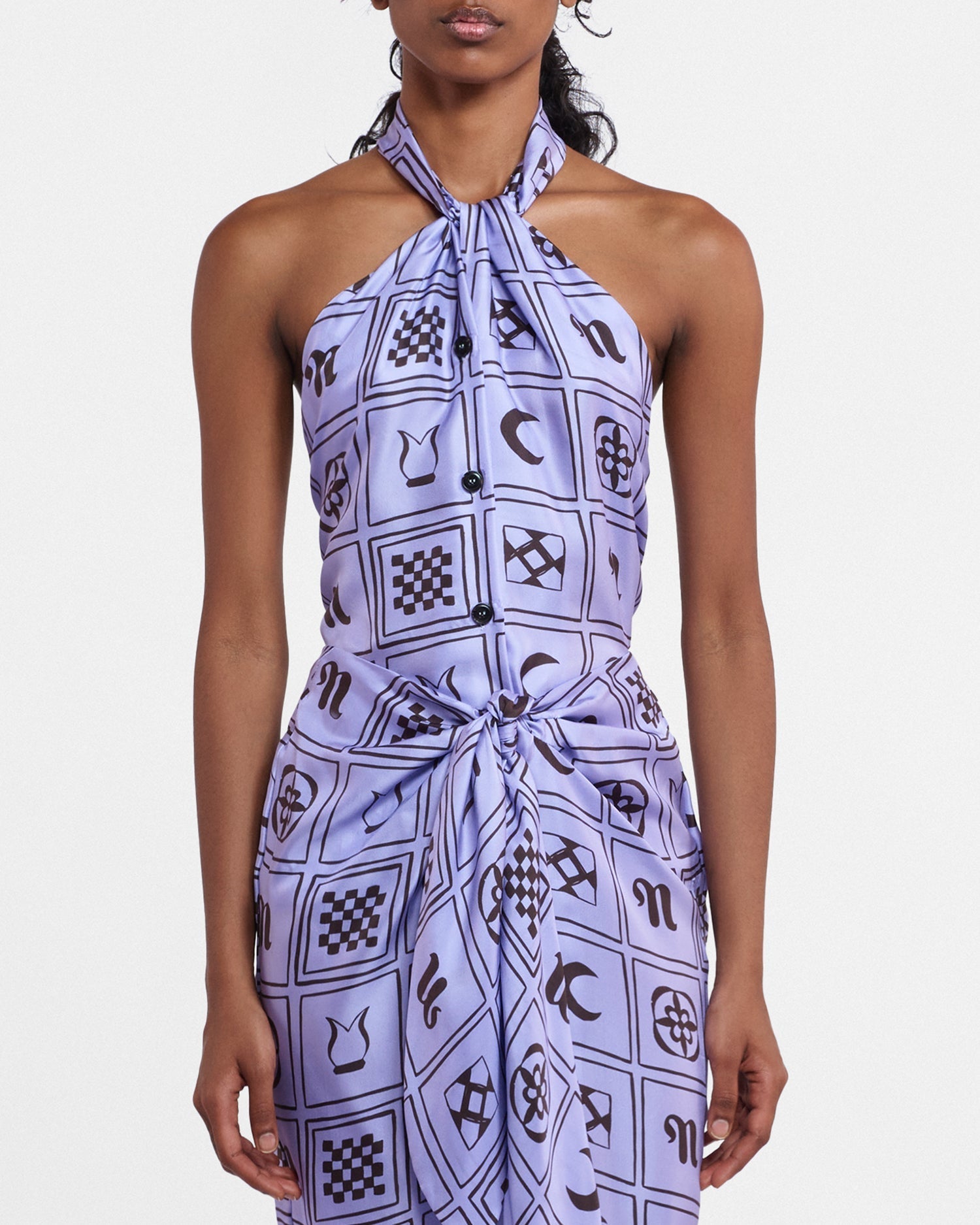 Womens | Neline Printed Silk-Twill Top | Kopjafa Lilac