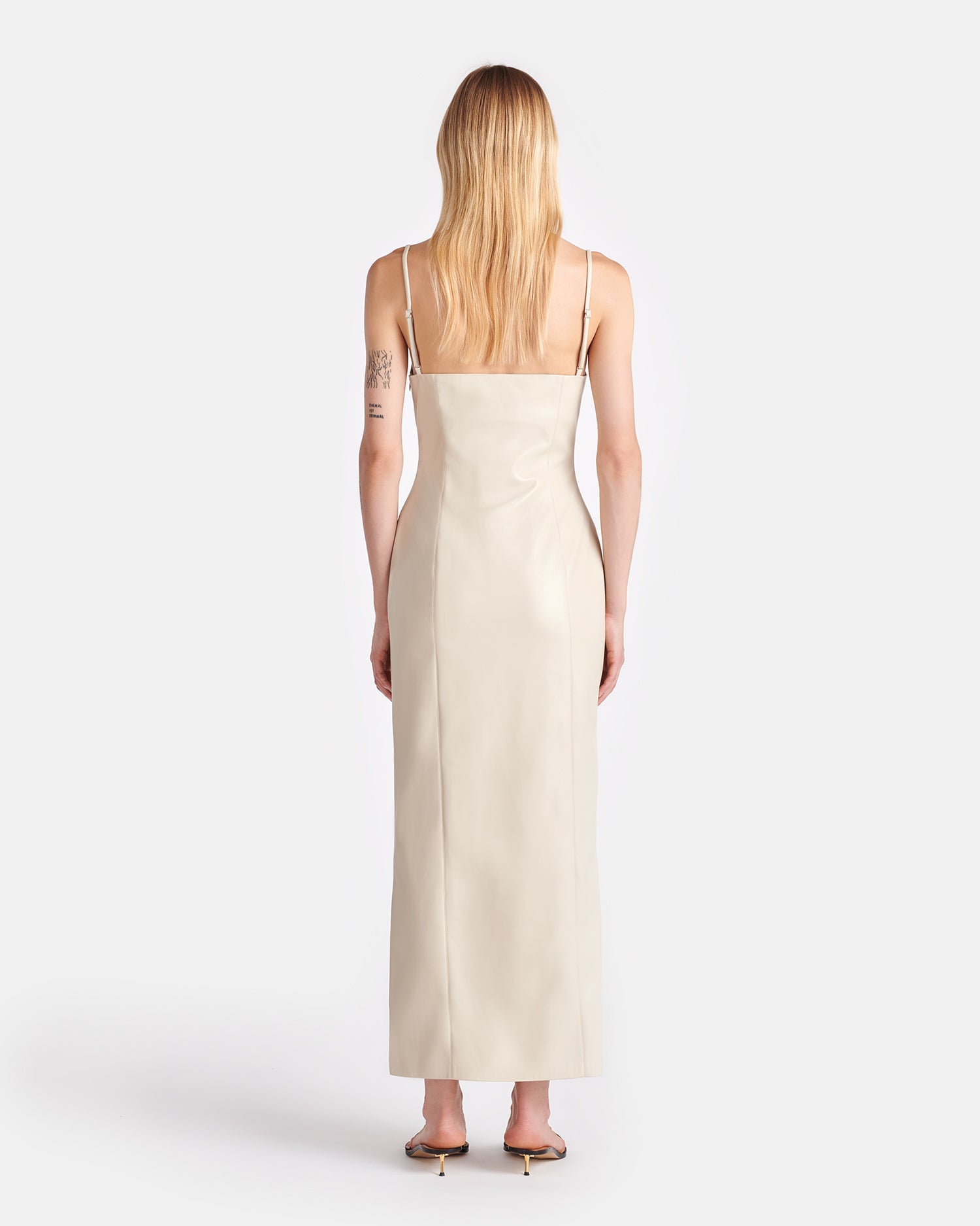 Womens | Ilara Square Neck Okobor Alt-Leather Dress | Creme