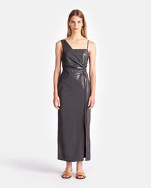 Fenera Asymmetric Okobor Alt-Leather Midi Dress | Midnight Green