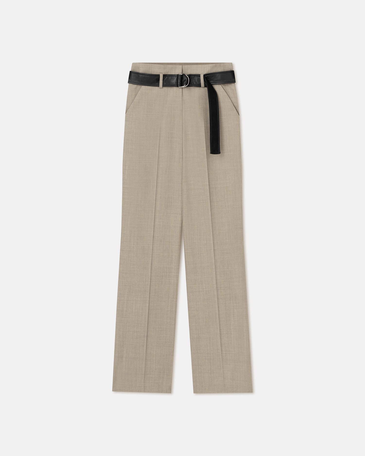 Ulani Leather And Twill Suiting Wide-Leg Pants | Taupe/Black