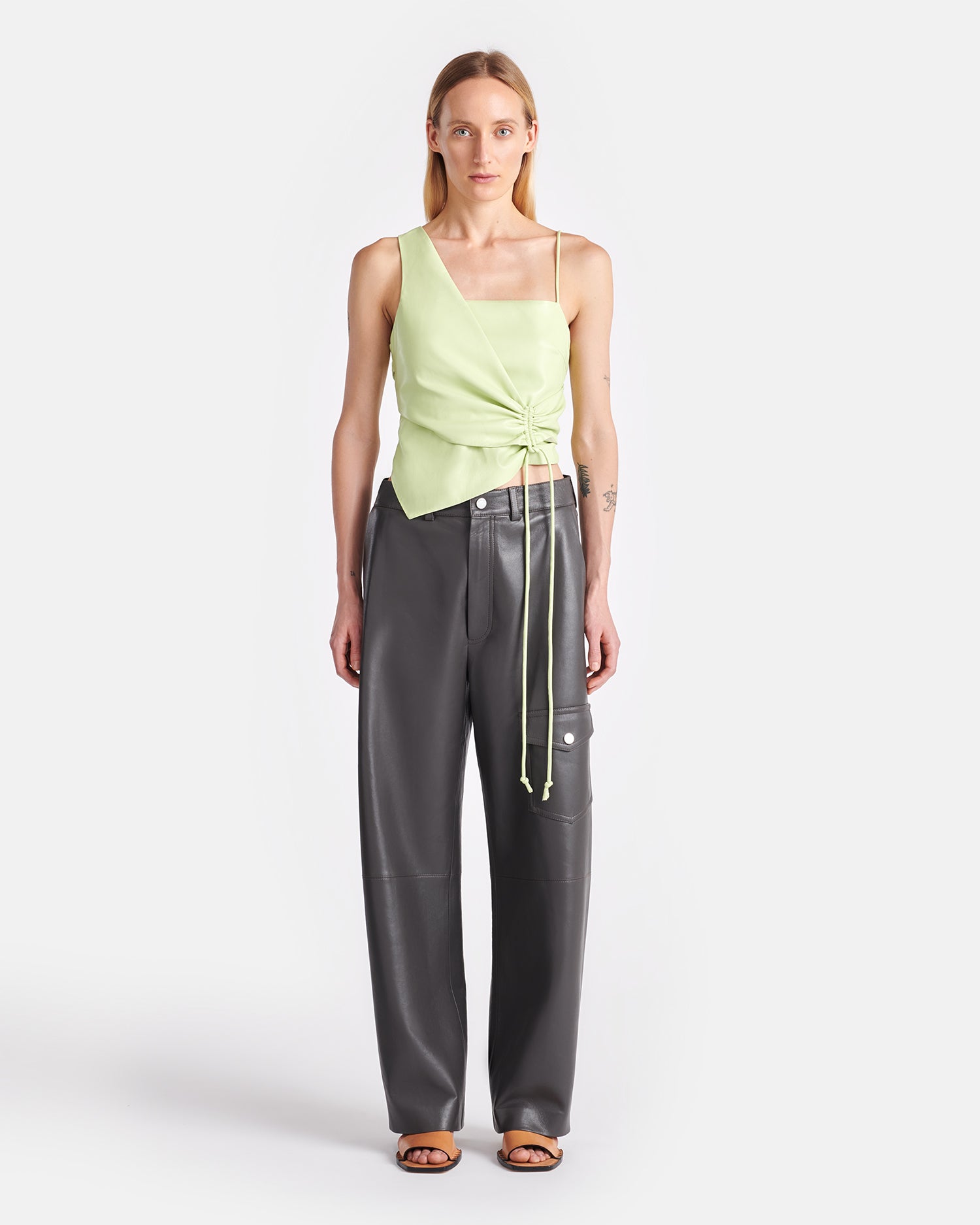 Chudel Asymmetric Okobor Alt-Leather Top | Shadow Lime