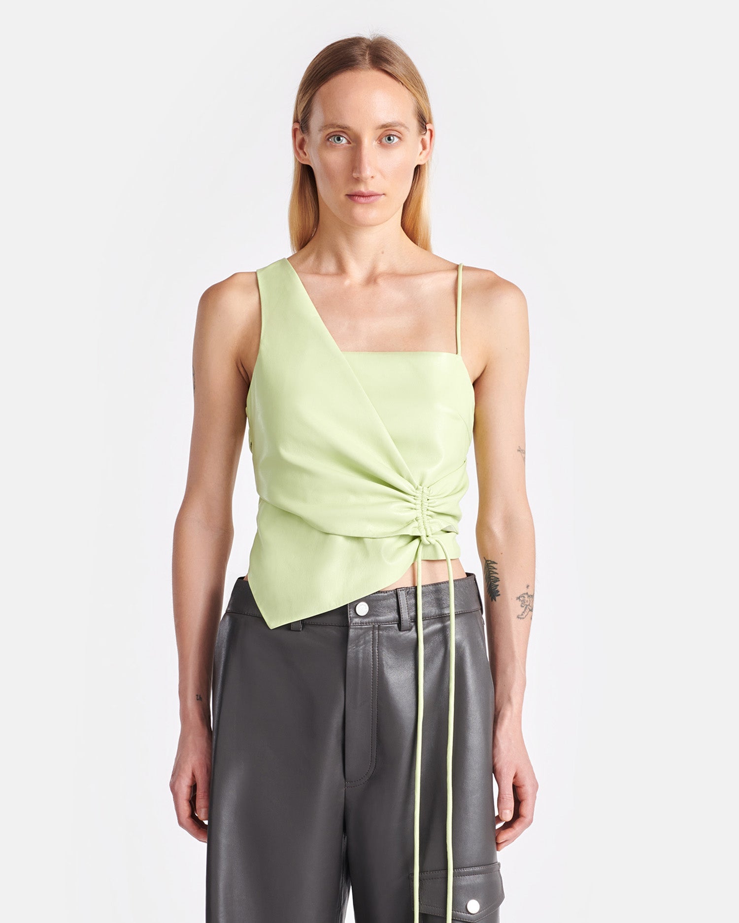 Chudel Asymmetric Okobor Alt-Leather Top | Shadow Lime