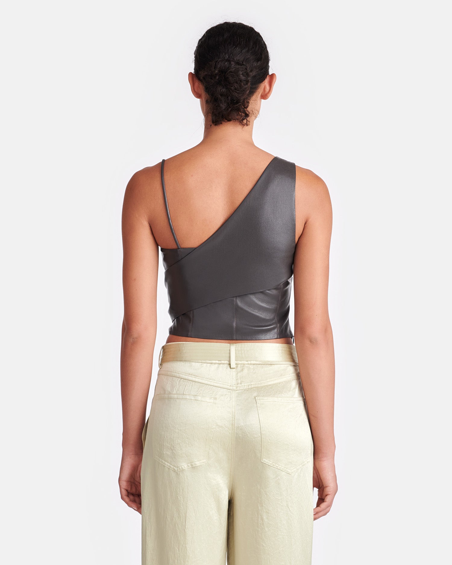 Chudel Asymmetric Okobor Alt-Leather Top | Midnight Green