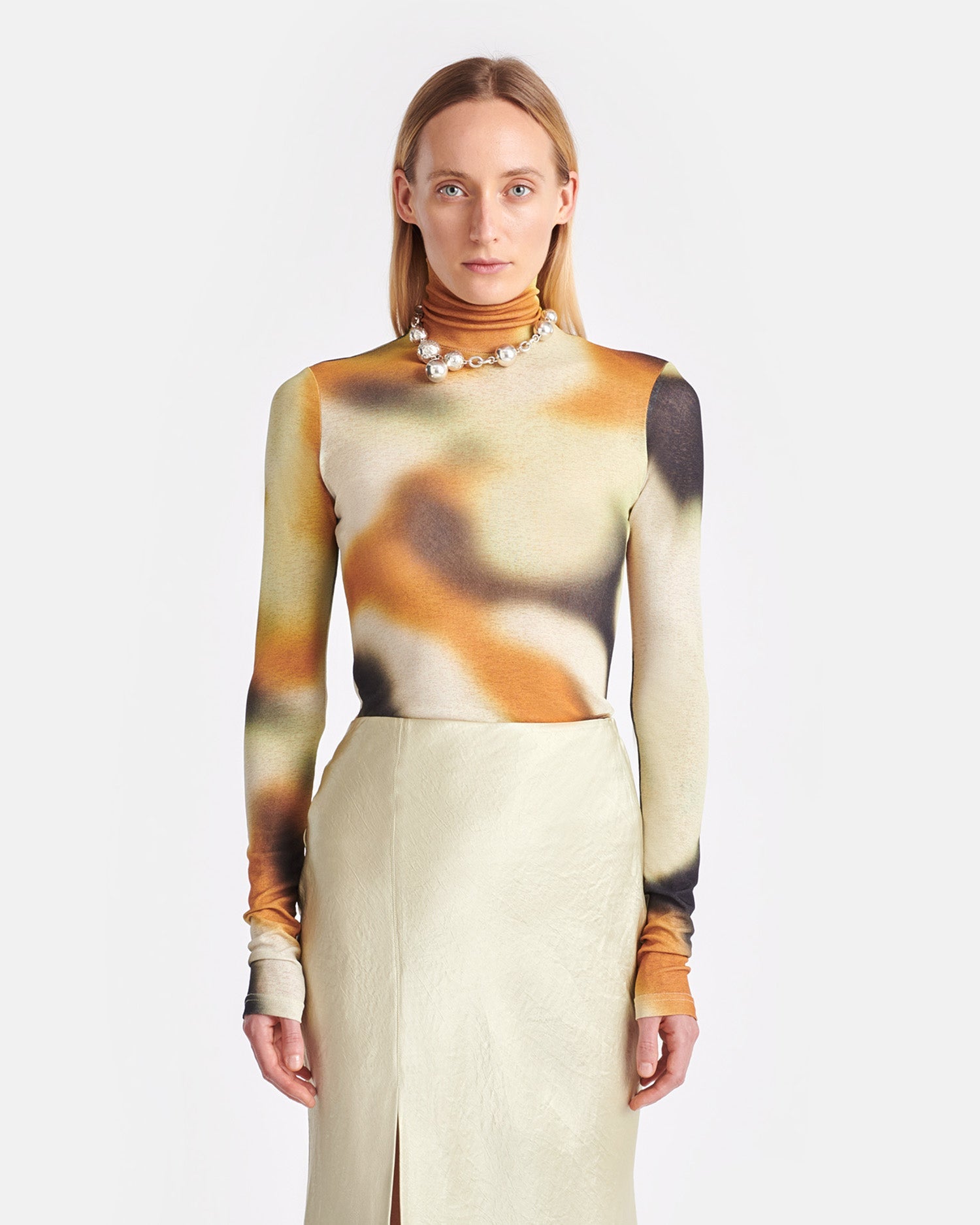 Harri Mesh-Jersey Turtleneck Top | Smudged Graffiti