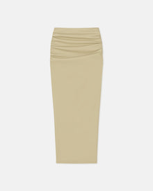 Womens | Hester Ruched Okobor Alt-Leather Midi Skirt | Pale Olive