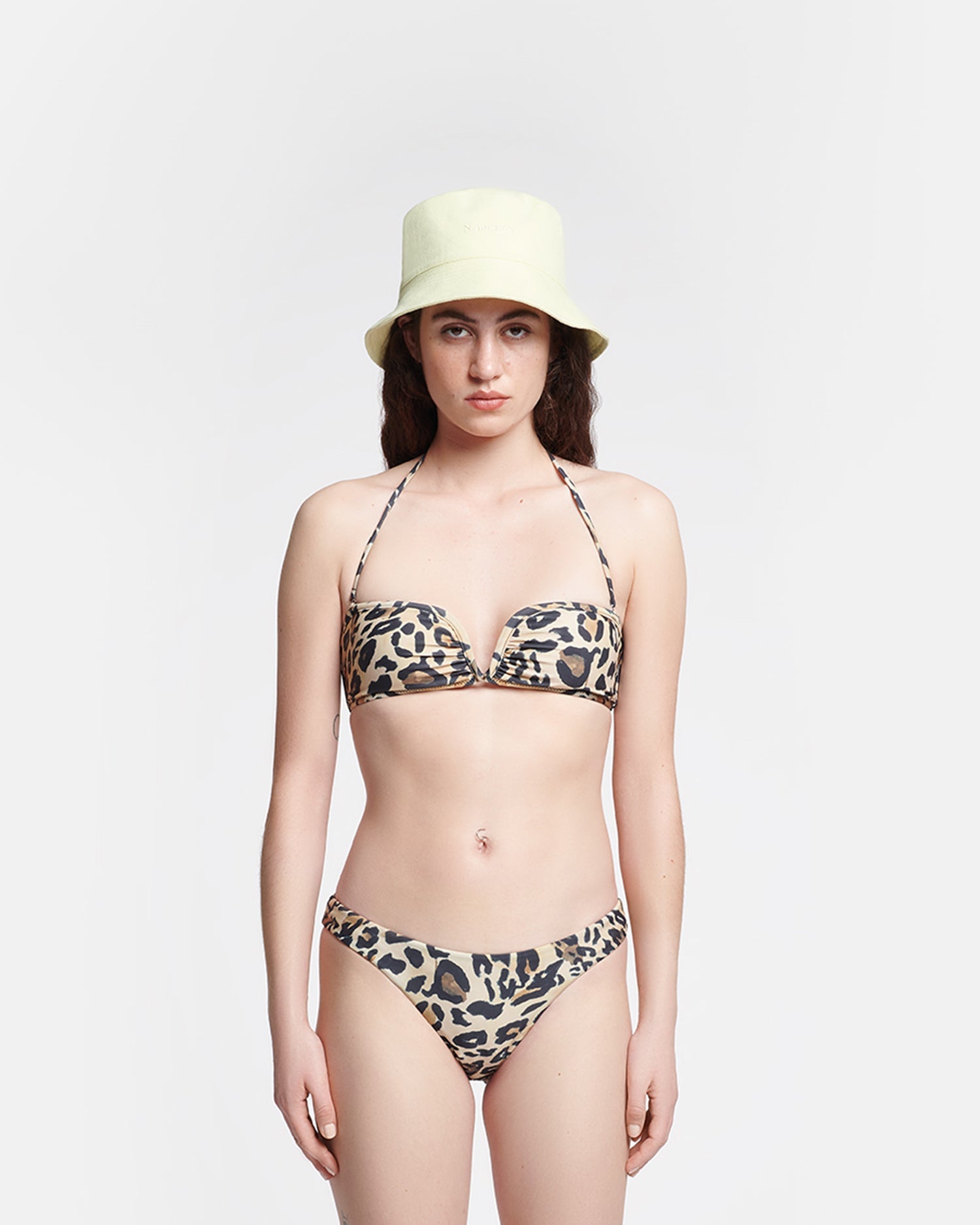 Manou Ruched Halterneck Bikini Top | Leopard