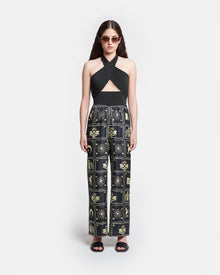 Womens | Brenda Printed Silk-Twill Pants | Folk Art Black