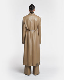 Nikoline Belted Regenerated Leather Coat | Muted Khaki