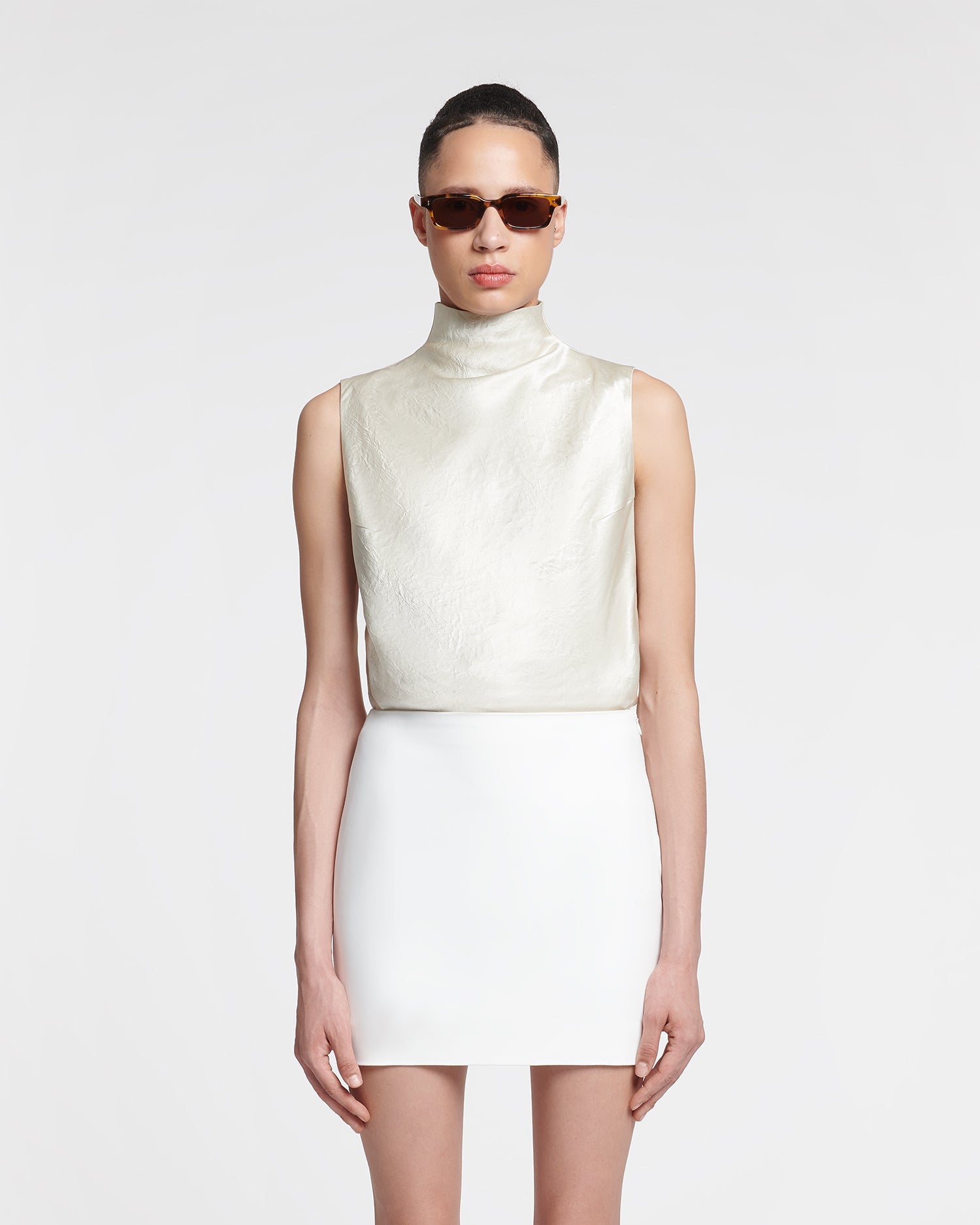 Womens | Colson Crinkled-Satin Turtleneck Top | Ecru