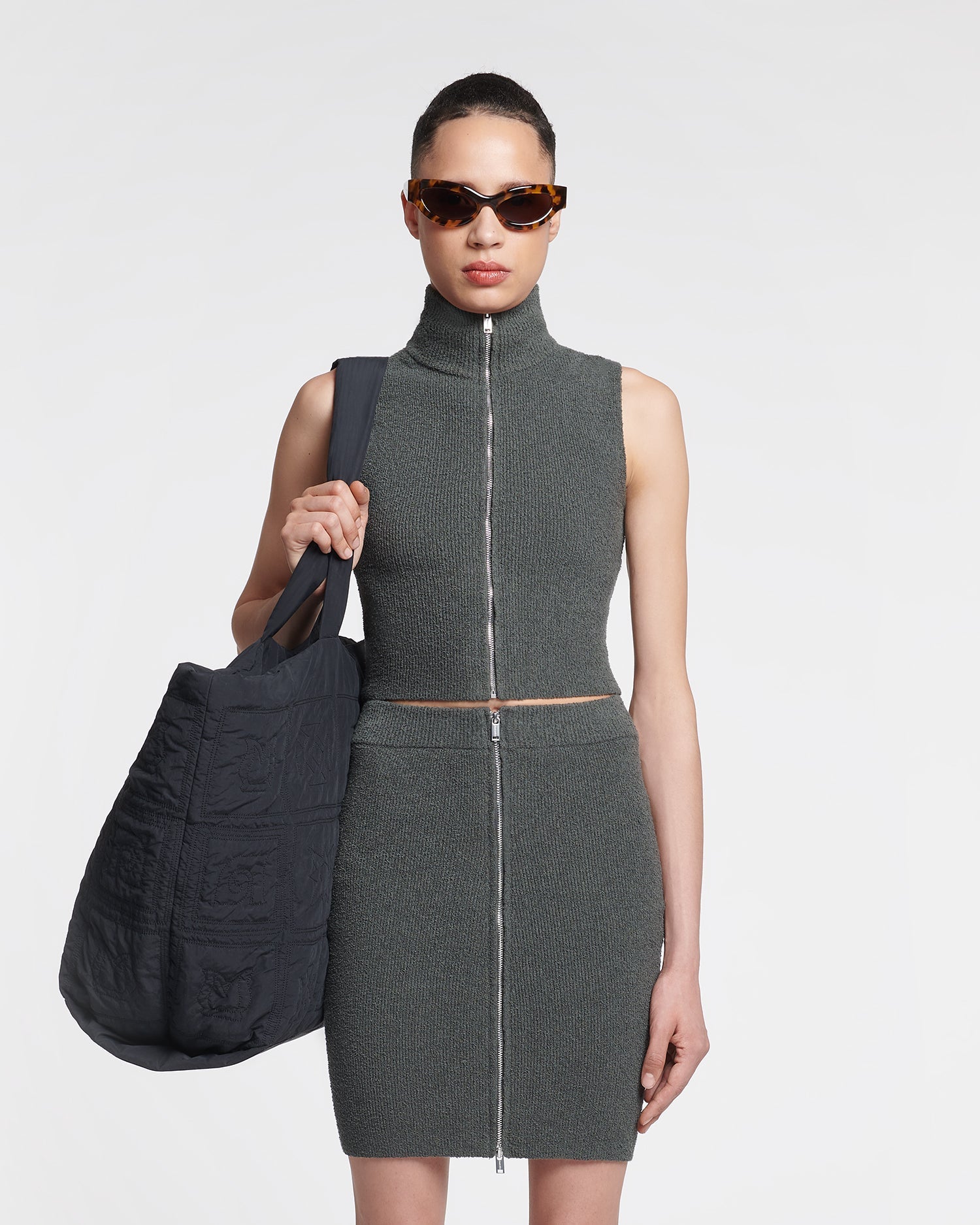 Womens | Kella Zip-Up Terry-Knit Top | Graphite