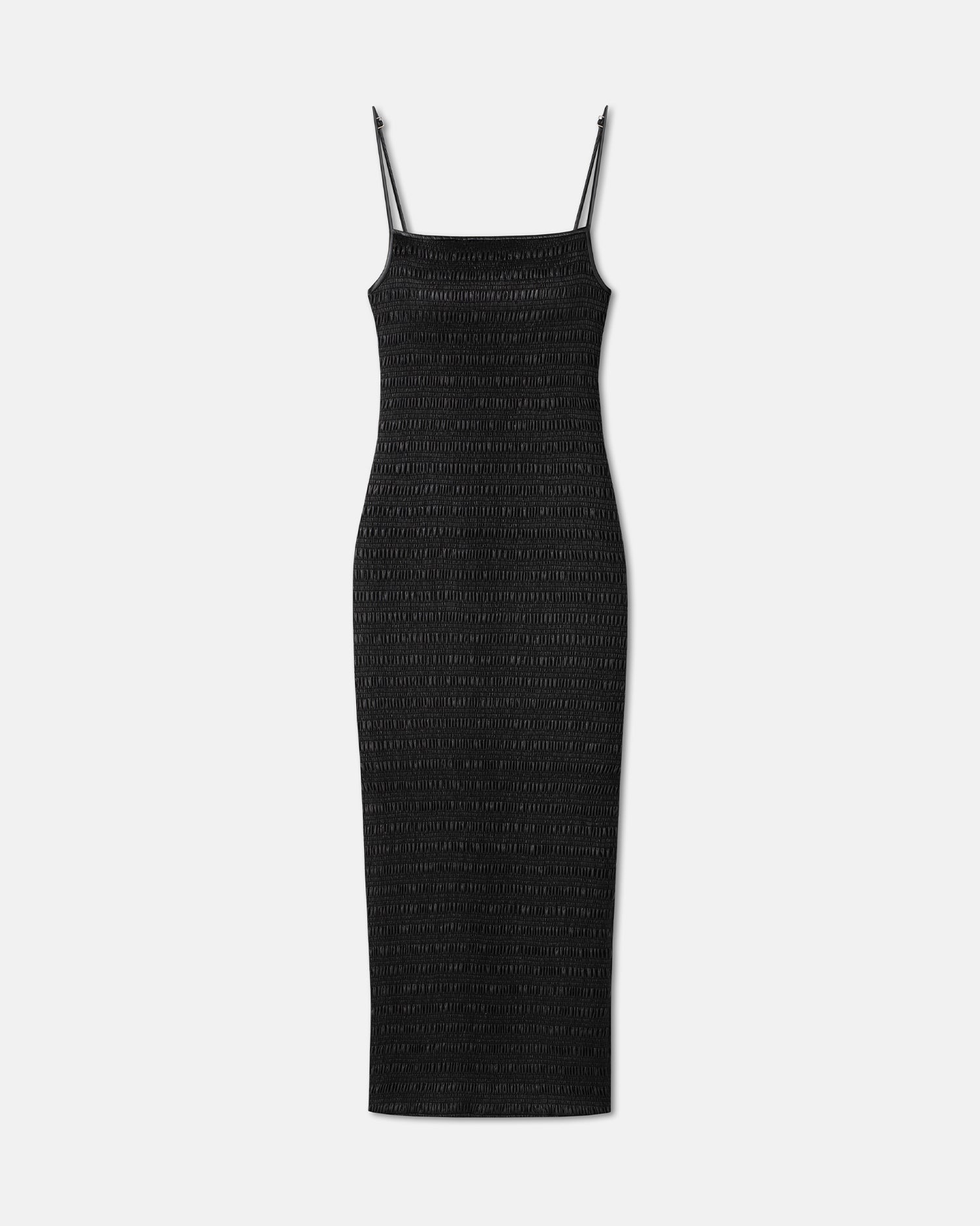 Barra Smocked Okobor Alt-Leather Midi Dress | Black