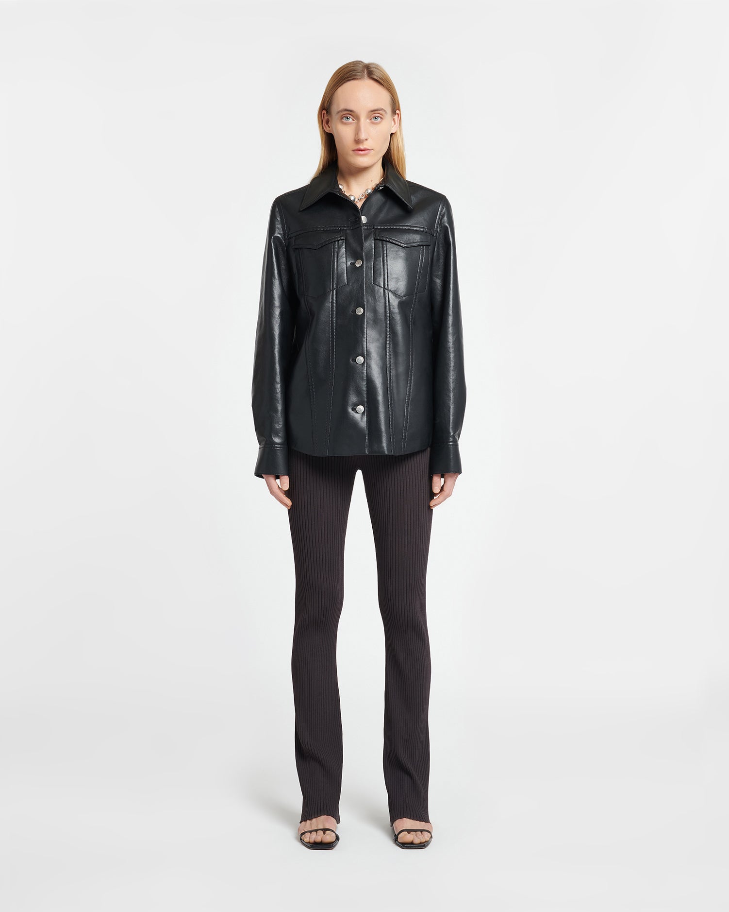 Womens | Rocio Regenerated Leather Overshirt | Black