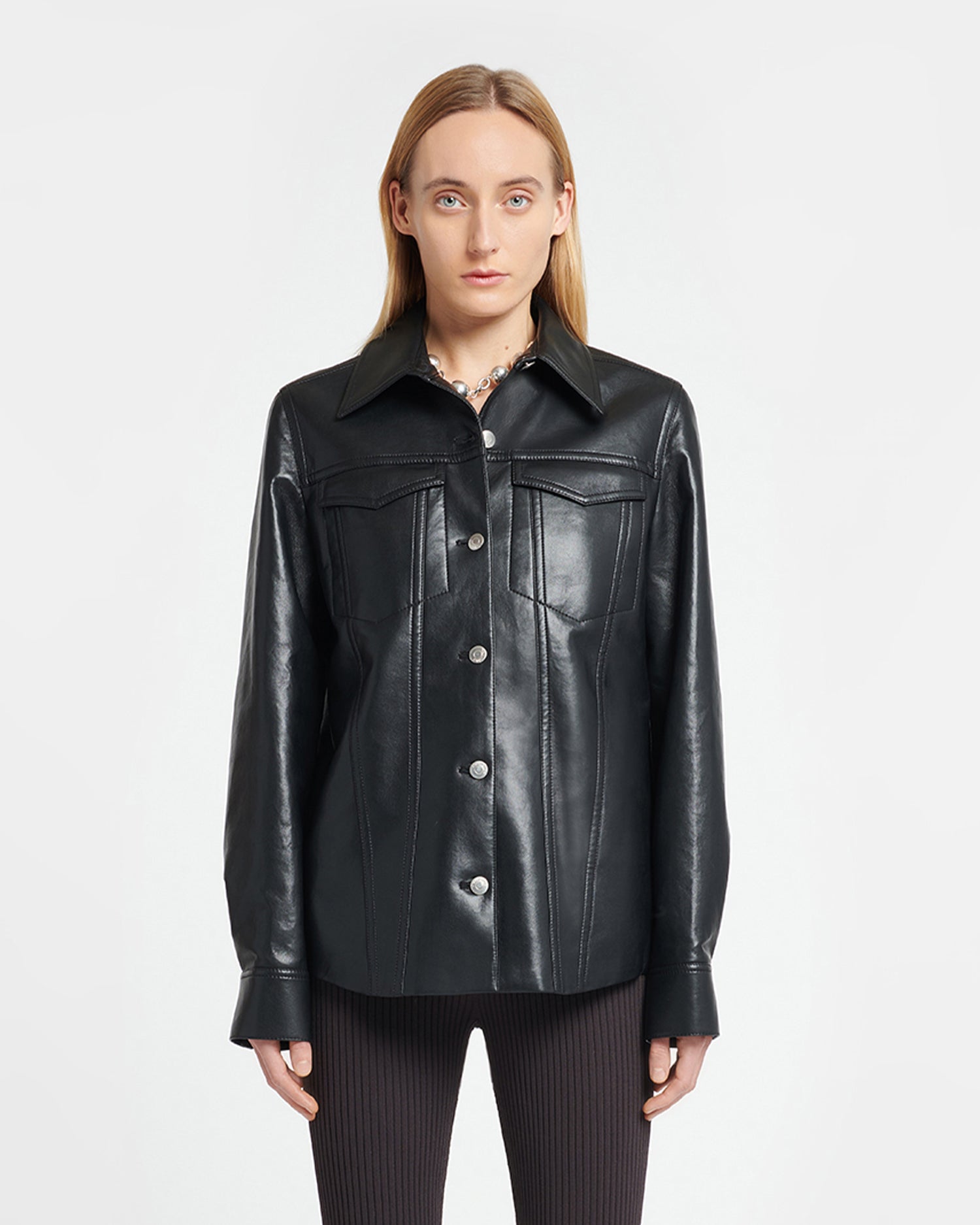 Womens | Rocio Regenerated Leather Overshirt | Black