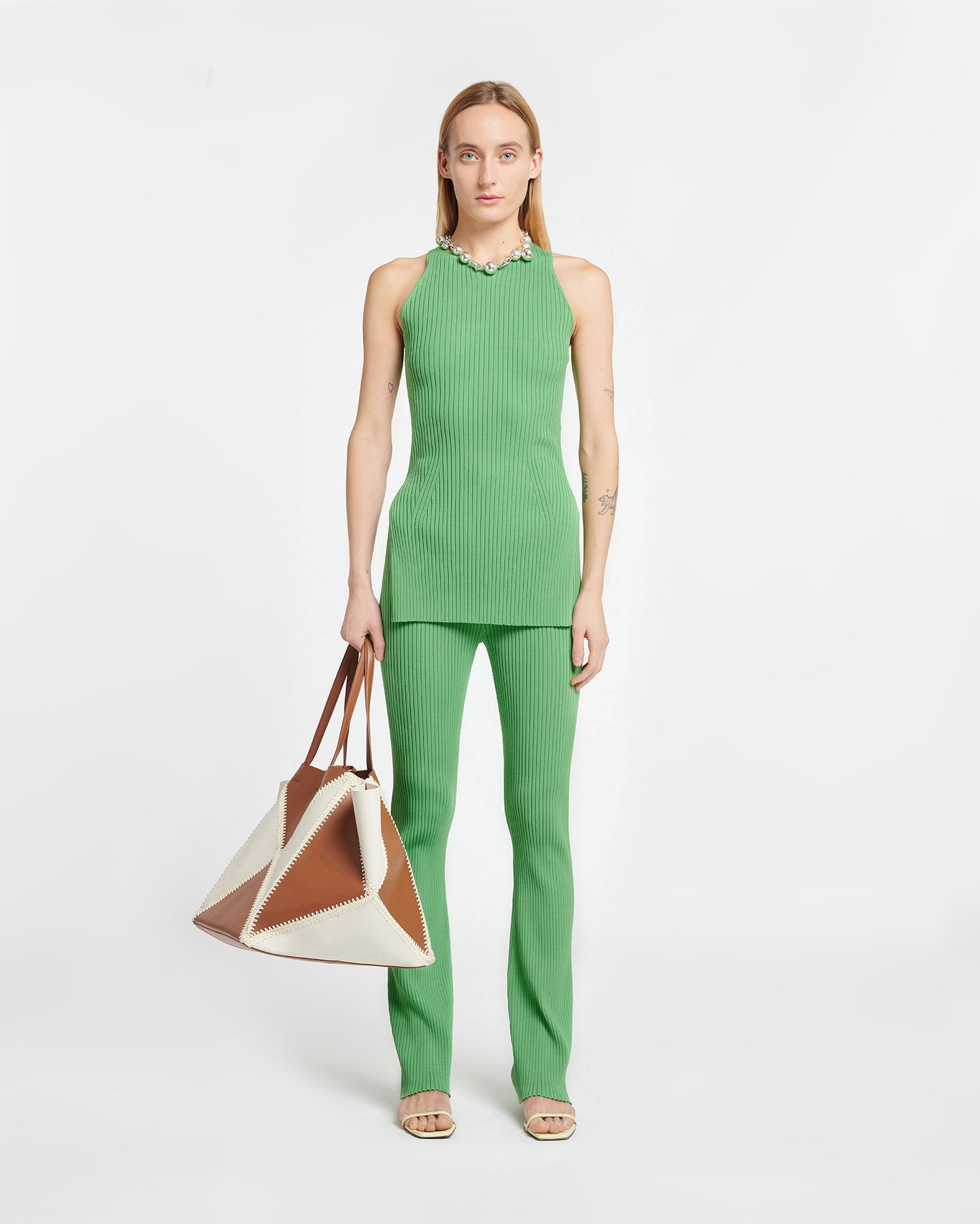 Savea Ribbed-Knit Halterneck Top | Green