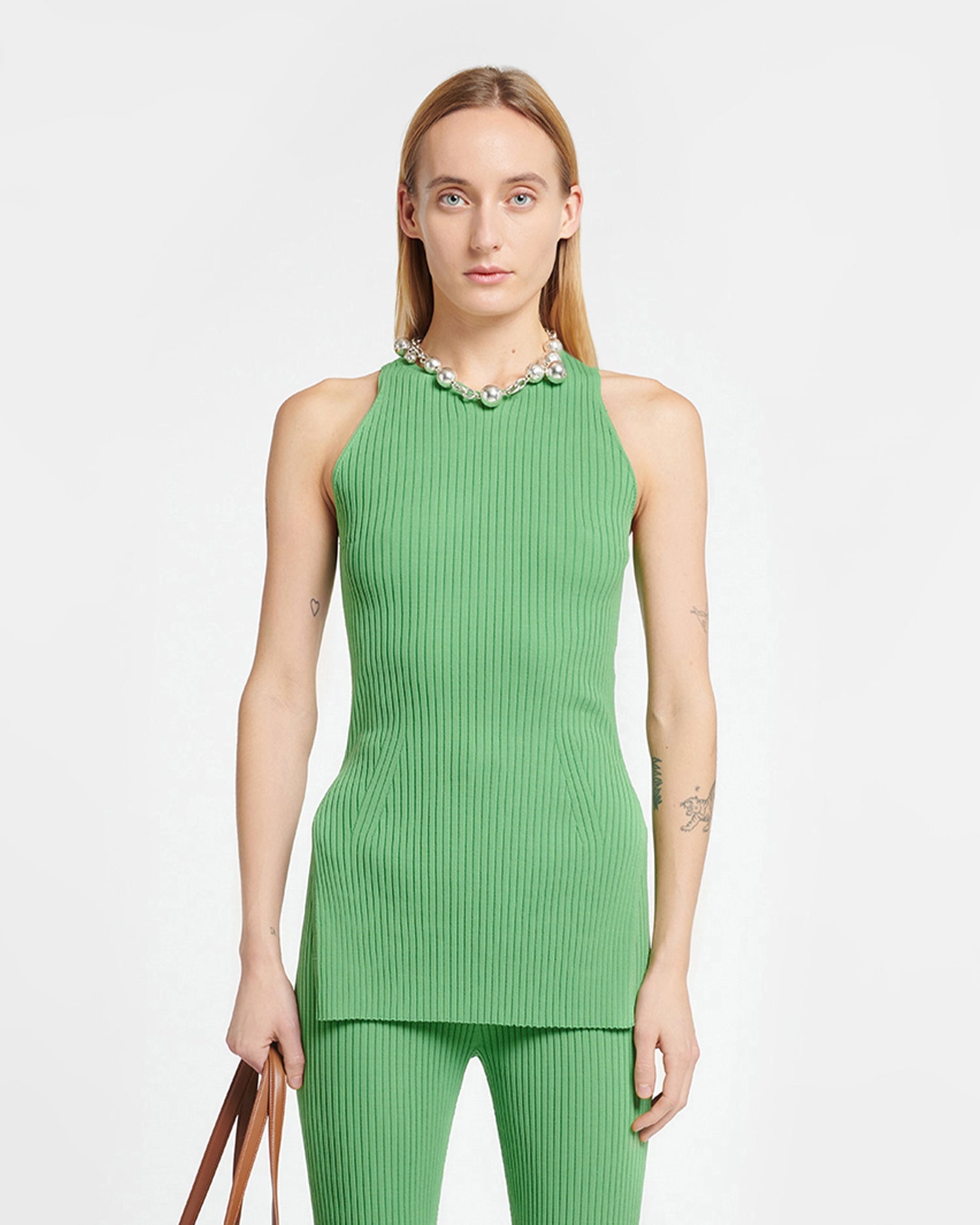 Savea Ribbed-Knit Halterneck Top | Green