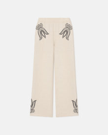 Emmie Embroidered Textured-Linen Pants | Natural/Black