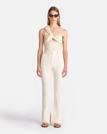 Mykas Leather-Trimmed Ribbed-Jersey Pants | Creme