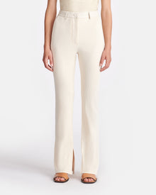 Mykas Leather-Trimmed Ribbed-Jersey Pants | Creme