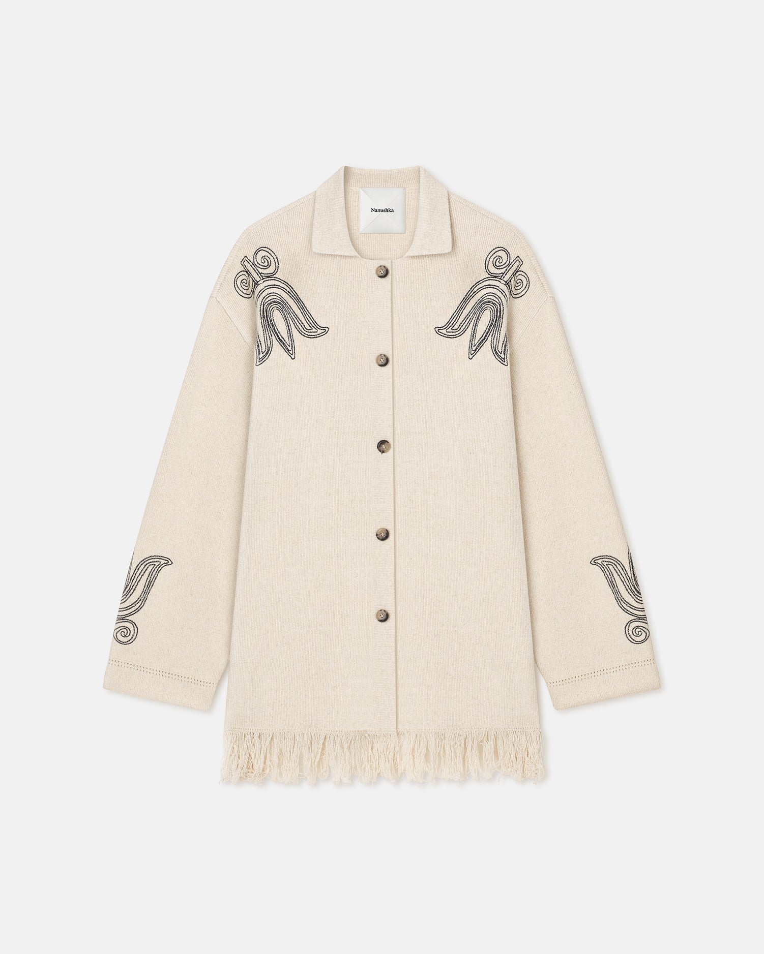 Dillian Embroidered Textured-Linen Cardigan | Natural/Black