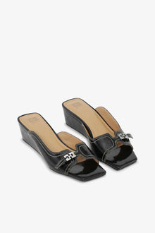 Naplack Wedge Mule Sandal in | Black