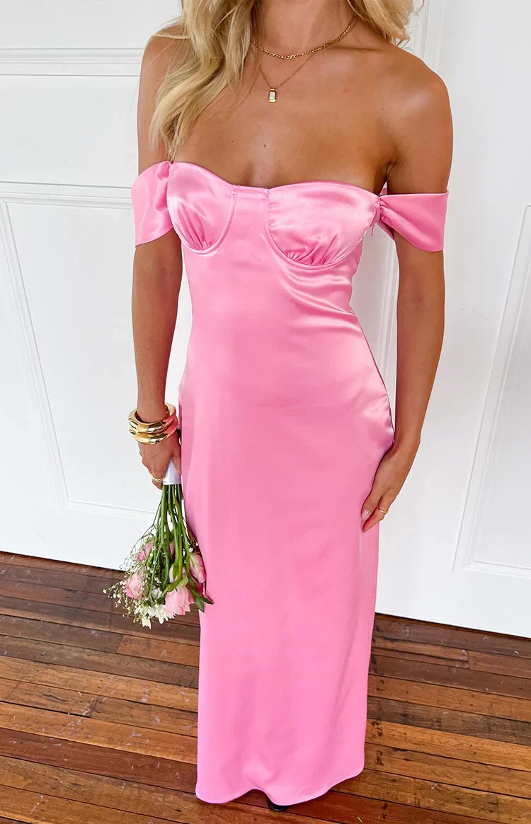 Naveah Off Shoulder Maxi Dress | Pink