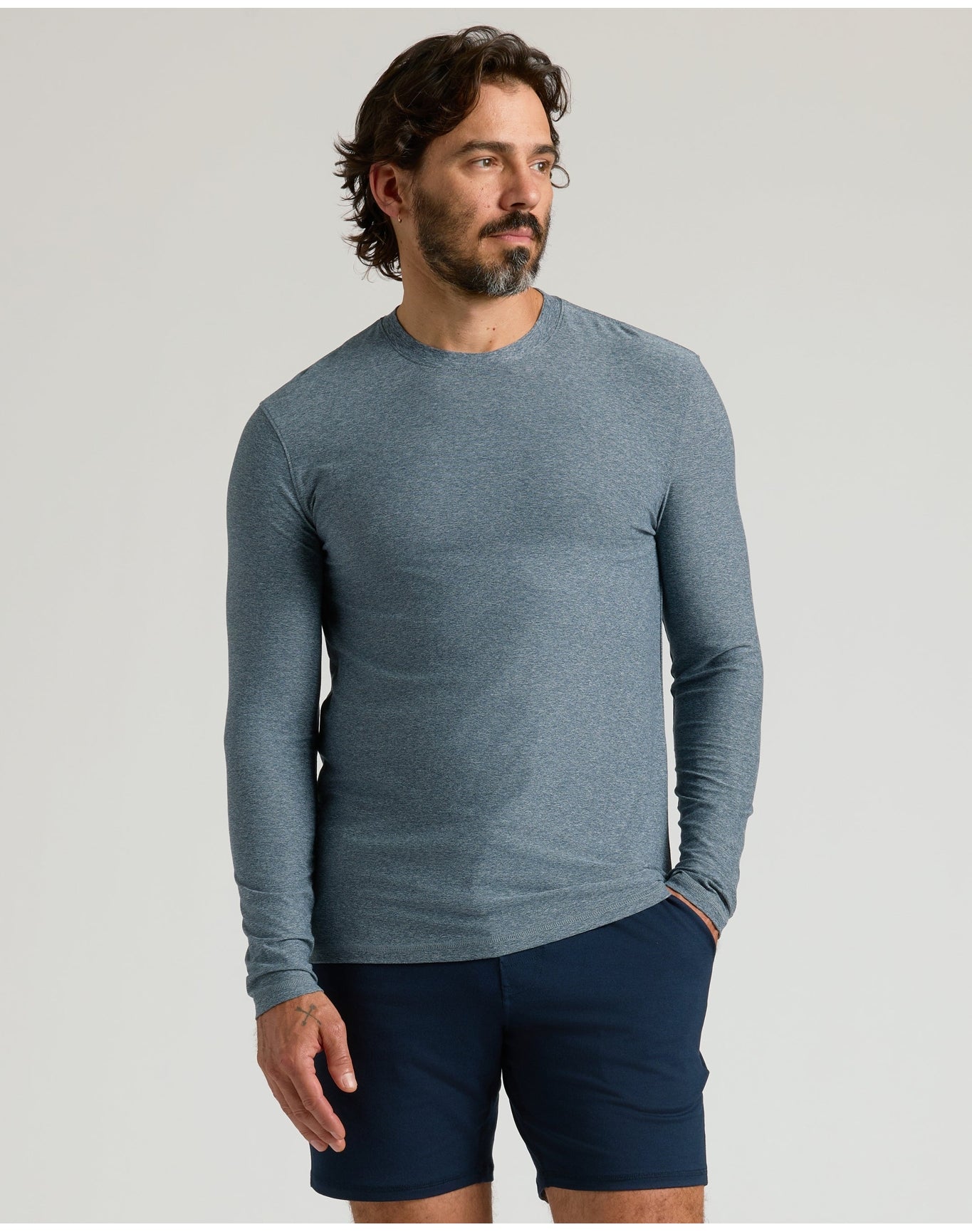 Navy Active Long Sleeve Crew T-Shirt | Heather