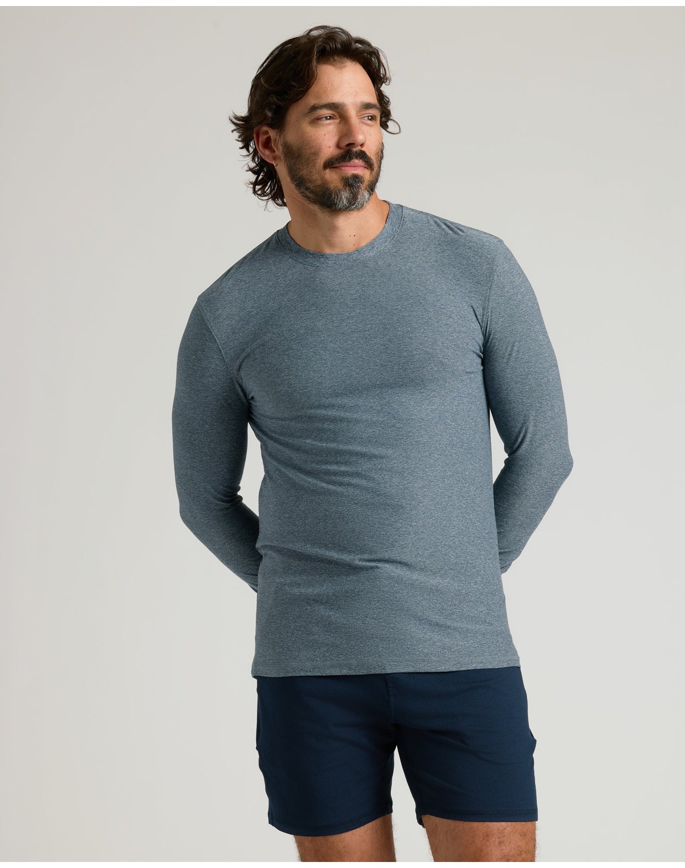Navy Active Long Sleeve Crew T-Shirt | Heather