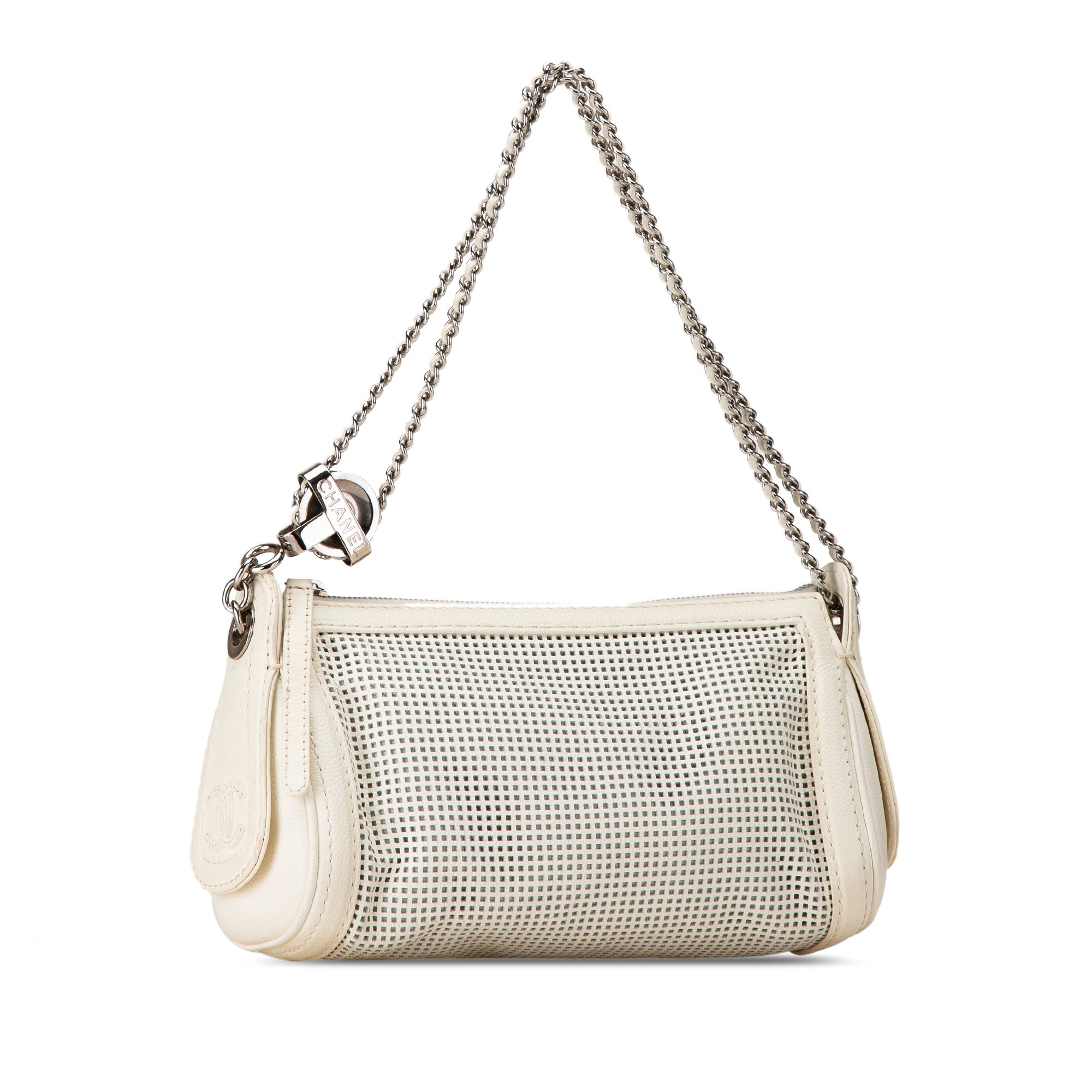 Chanel | Pre-Owned Caviar Perforated Pulley Shoulder Bag | White/Ivory