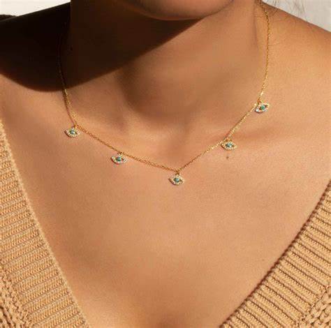 The Evil Eye Pave' Charm Collar Necklace | 18KT Gold Vermeil