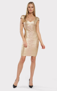 Cap Sleeve Bandage Foil Dress | Gold Foil