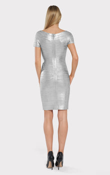 Off-Shoulder Bandage Dress Foil | Silver Foil