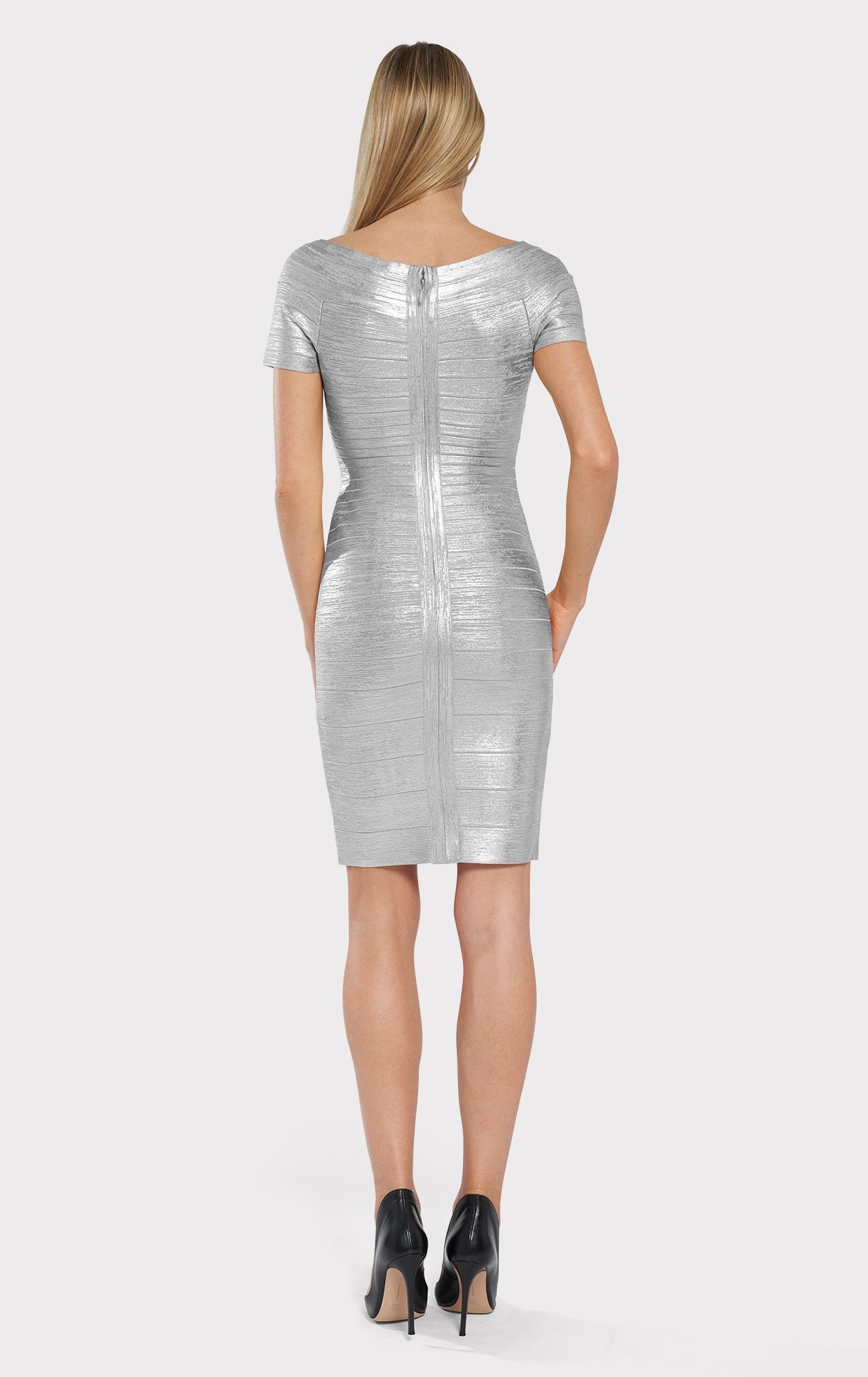 Off-Shoulder Bandage Dress Foil | Silver Foil