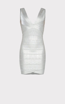 Deep V Bandage Dress | Silver Foil