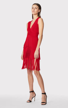 V Neck Fringed Midi Dress | Lipstick Red