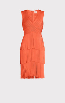 V Neck Fringed Midi Dress | Coral Poppy