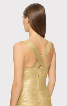 Foil Strappy Mini Dress | Gold Foil