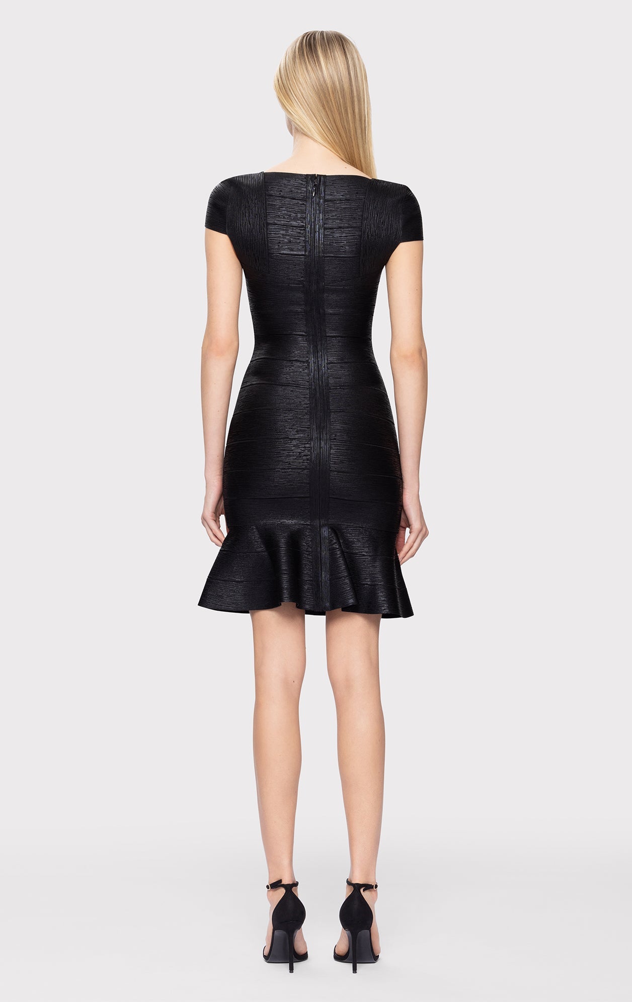 Foil Cap Sleeve Flare Skirt Bandage Dress | Black Foil