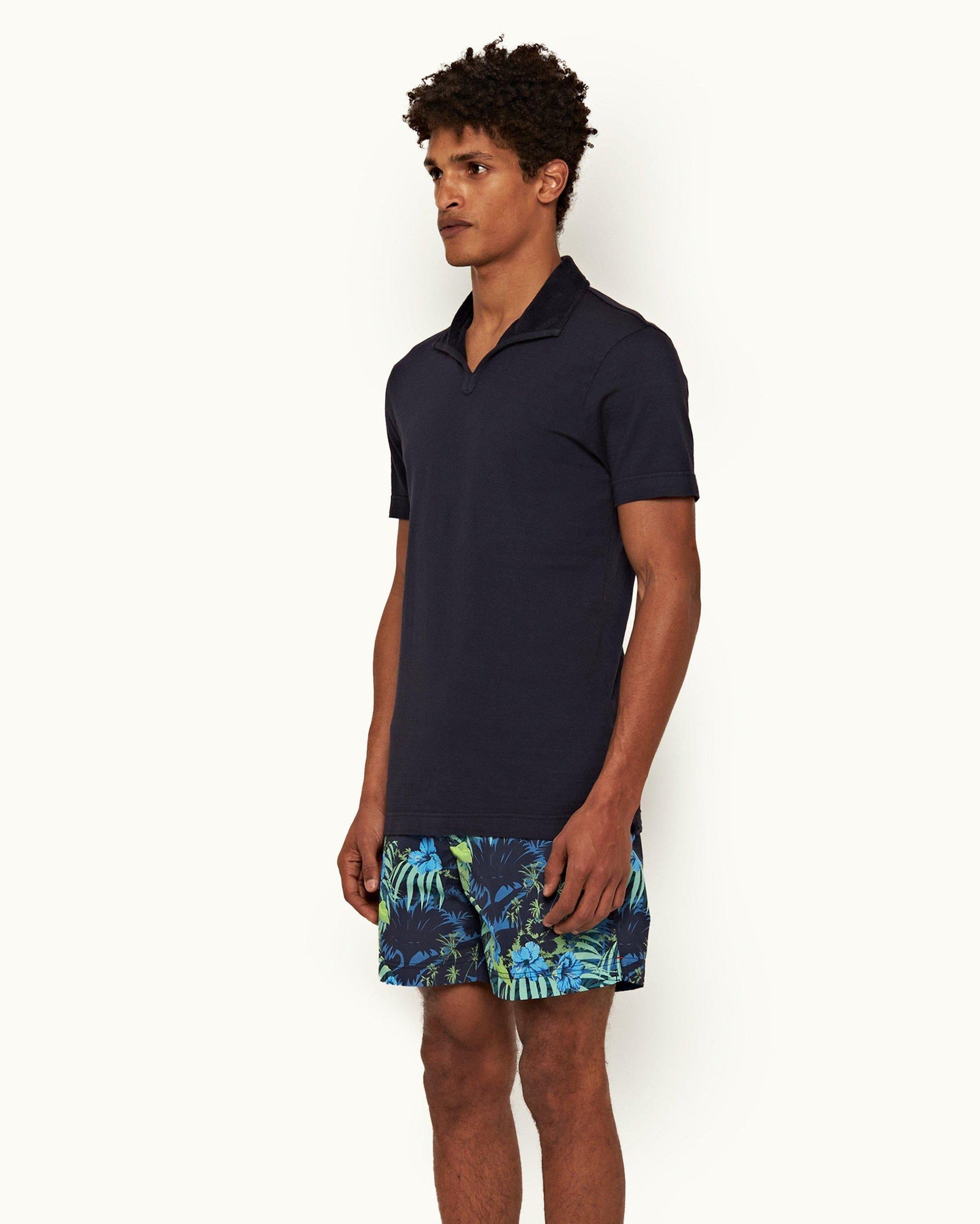 Albert Towelling Night Iris Tailored Fit Towelling Collar Polo Shirt | Night Iris