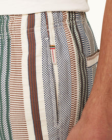 Alex Relaxed Fit Canvas Drawcord Shorts in Multi-Stitch Stripe Woven In Italy | Multi