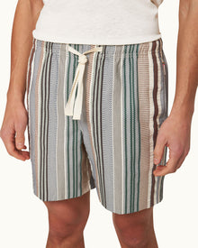 Alex Relaxed Fit Canvas Drawcord Shorts in Multi-Stitch Stripe Woven In Italy | Multi