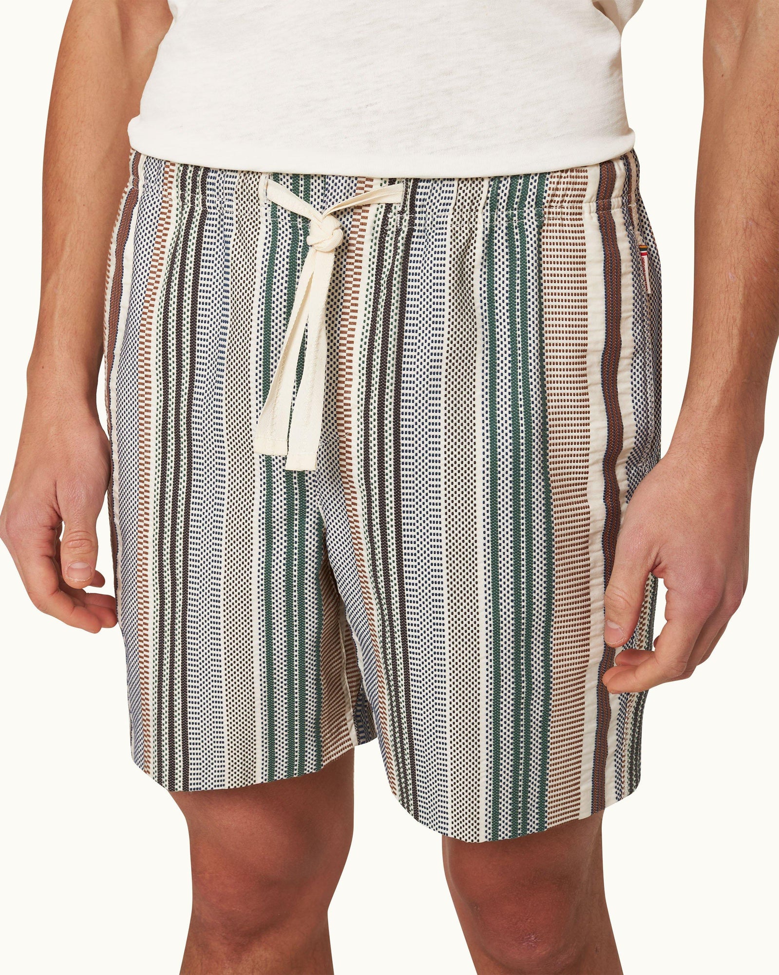 Alex Relaxed Fit Canvas Drawcord Shorts in Multi-Stitch Stripe Woven In Italy | Multi