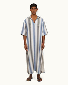 Matchstick/Blue Depths Oasis Stripe Relaxed Fit Hooded Cotton Kaftan | Matchstick/Blue Depths