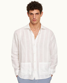 Tonal Waffle Stripe Linen Resort Overshirt Woven In Italy in White colour | White