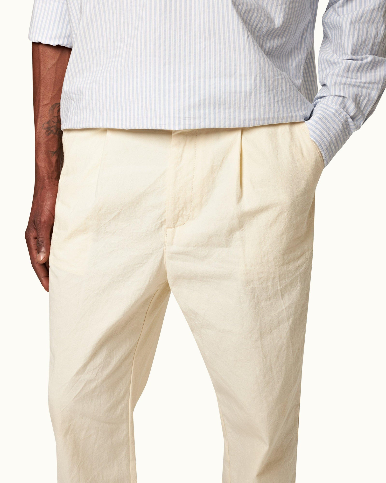 White Sand Relaxed Fit Laundered Cotton Canvas Trousers | White Sand
