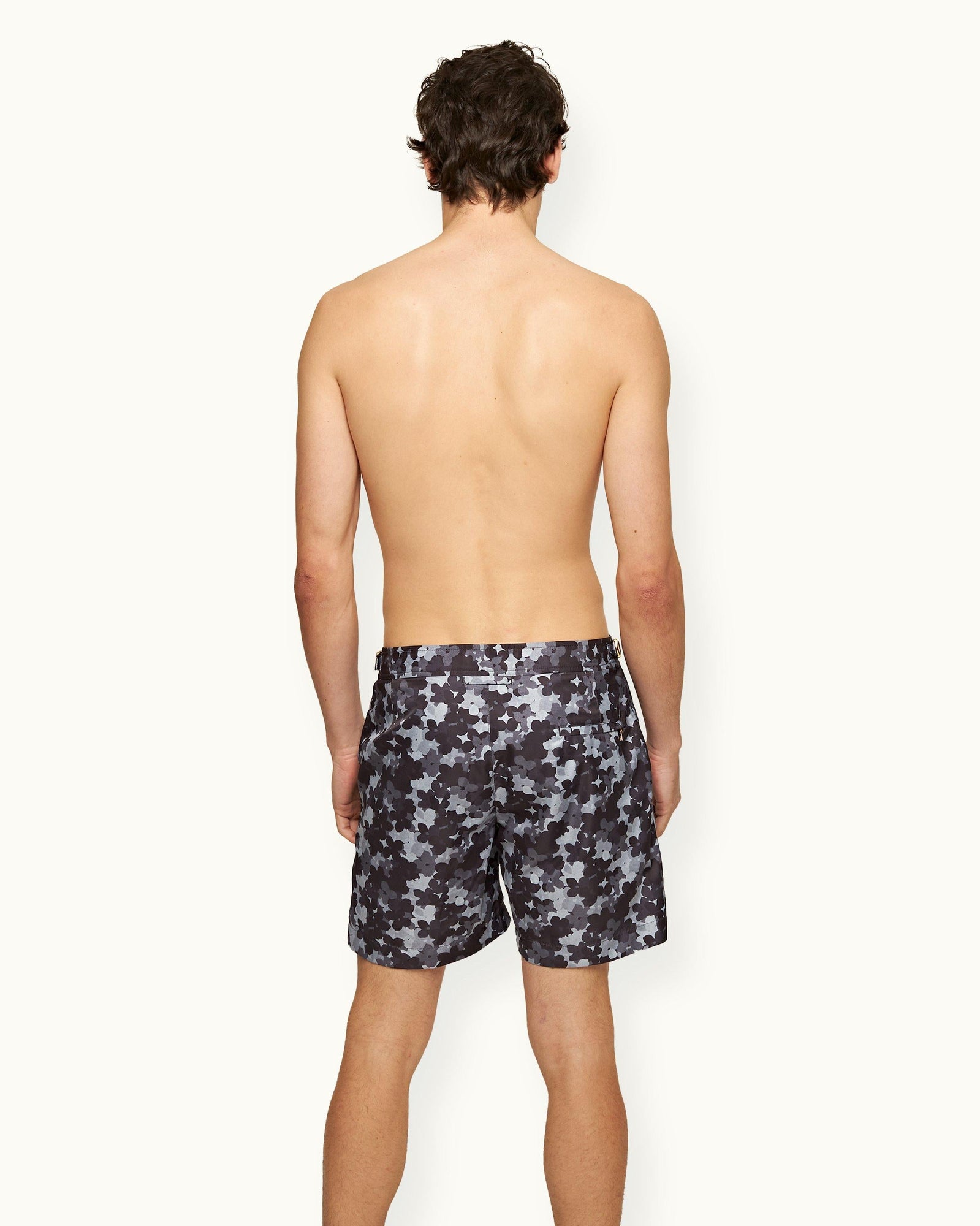 Bulldog Blossom Print Mid-Length Swim Shorts In Piranha Grey | Piranha Grey
