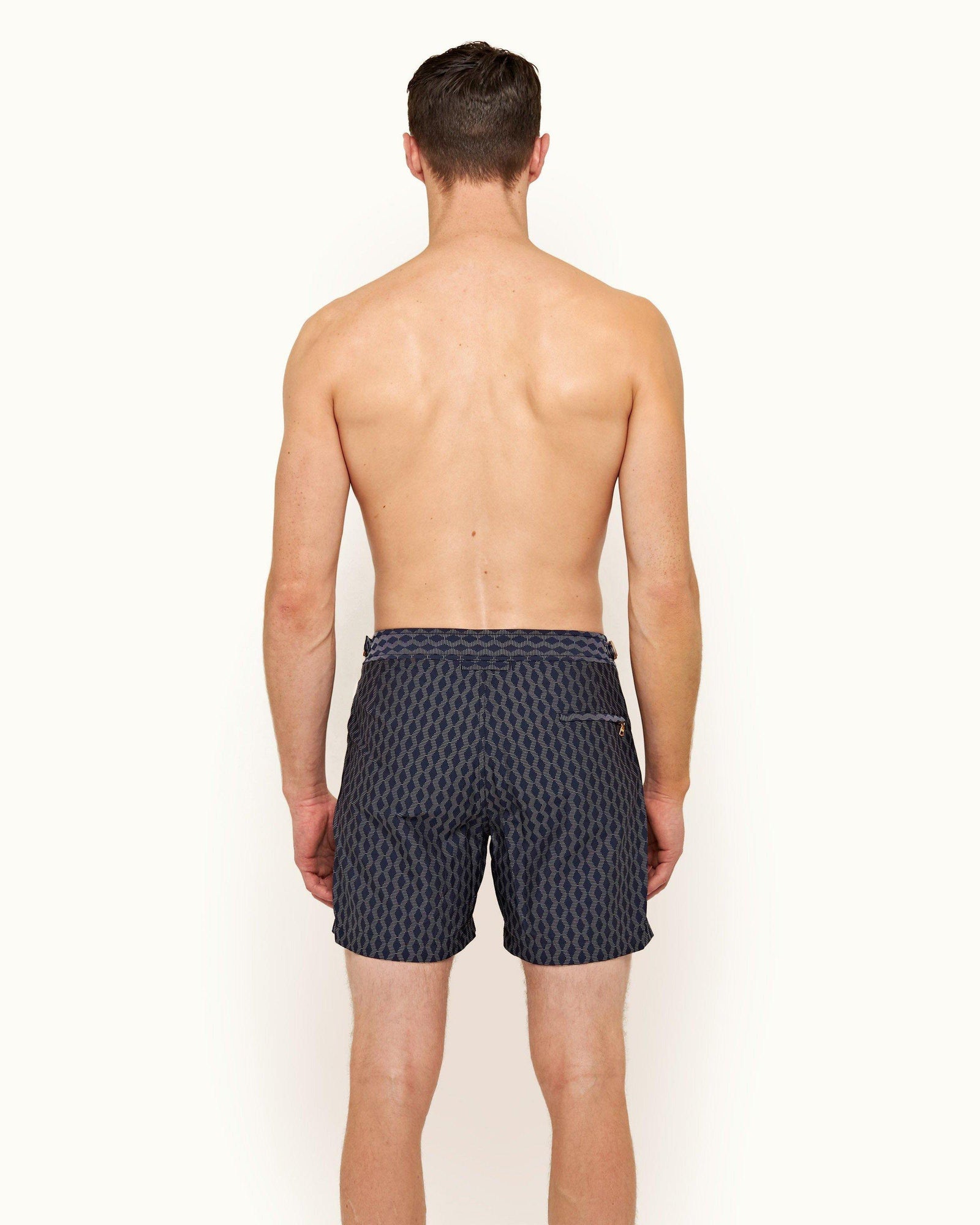 Bulldog Navy/Cloud Catto Jacquard Mid-Length Swim Shorts | Navy/Cloud