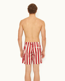 Vermillion Mix Stripe Drawcord Mid-Length Swim Shorts | Vermillion