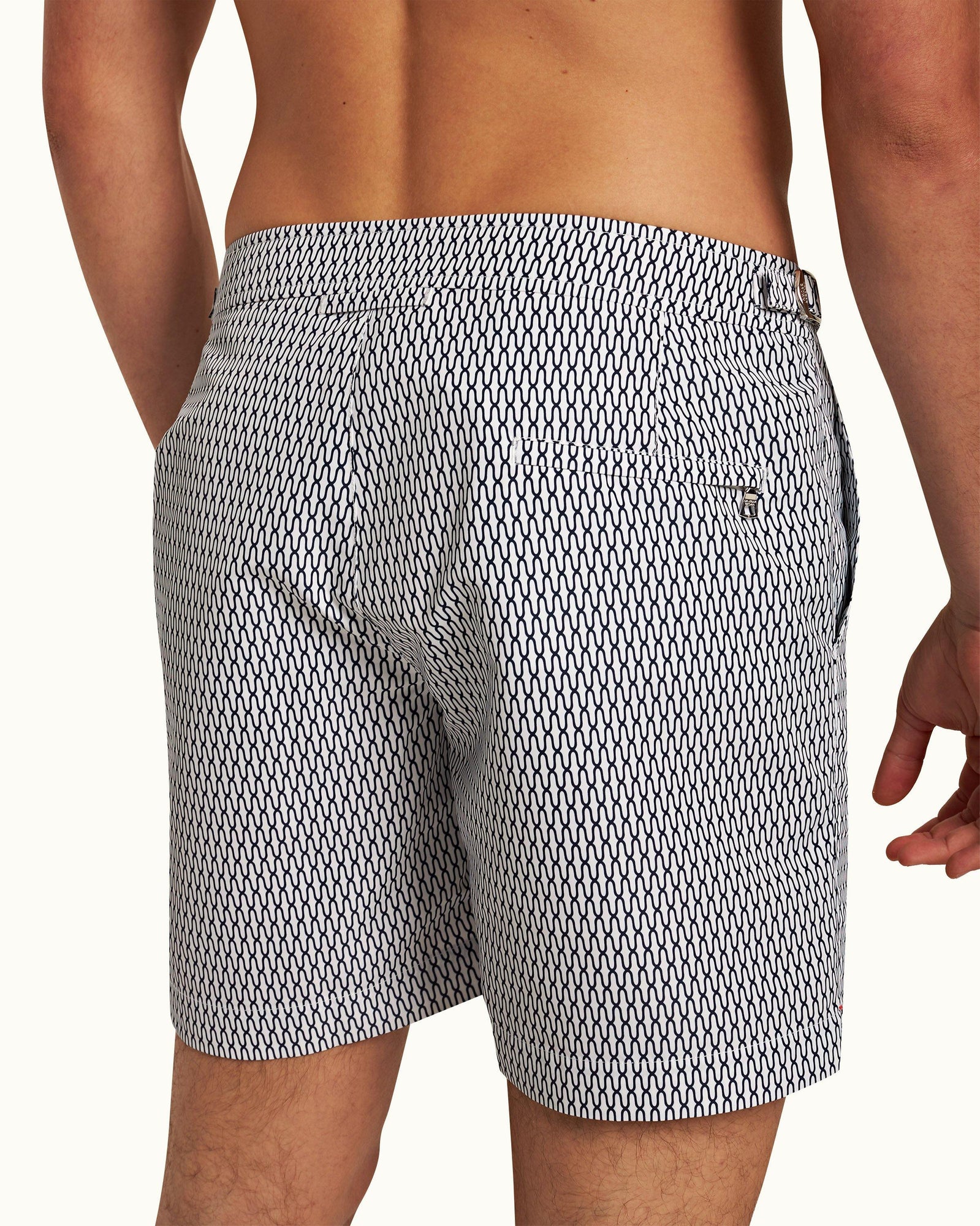 Bulldog White/Midnight Navy Geo Pointpart Mid-Length Swim Shorts | White/Midnight Navy