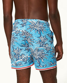 Bulldog Bright Wish Blue Palm Border Mid-Length Swim Shorts | Bright Wish Blue